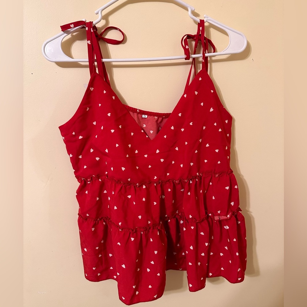 Hearts print ruffled top size S